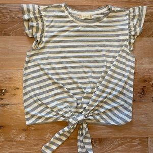 Gray & White Flutter Sleeve Front Tie T-shirt